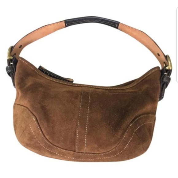 Coach Handbags - COACH Auth Small Brown Suede & Leather Baguette